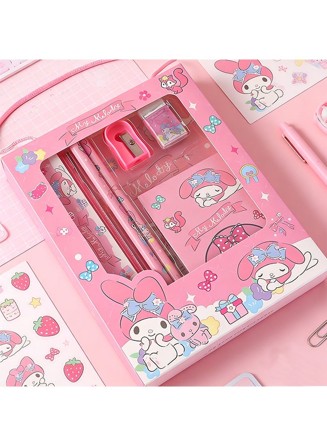 سانريو مجموعة أدوات مكتبية طلابية من سانريو ماي ميلودي، علبة هدايا للوازم المدرسية لطلاب المرحلة الابتدائية، تتضمن أقلام رصاص/ممحاة/مبراة أقلام رصاص/مسطرة/دفتر ملاحظات، هدية مثالية للعودة إلى المدرسة وأعياد الميلاد - Image 2